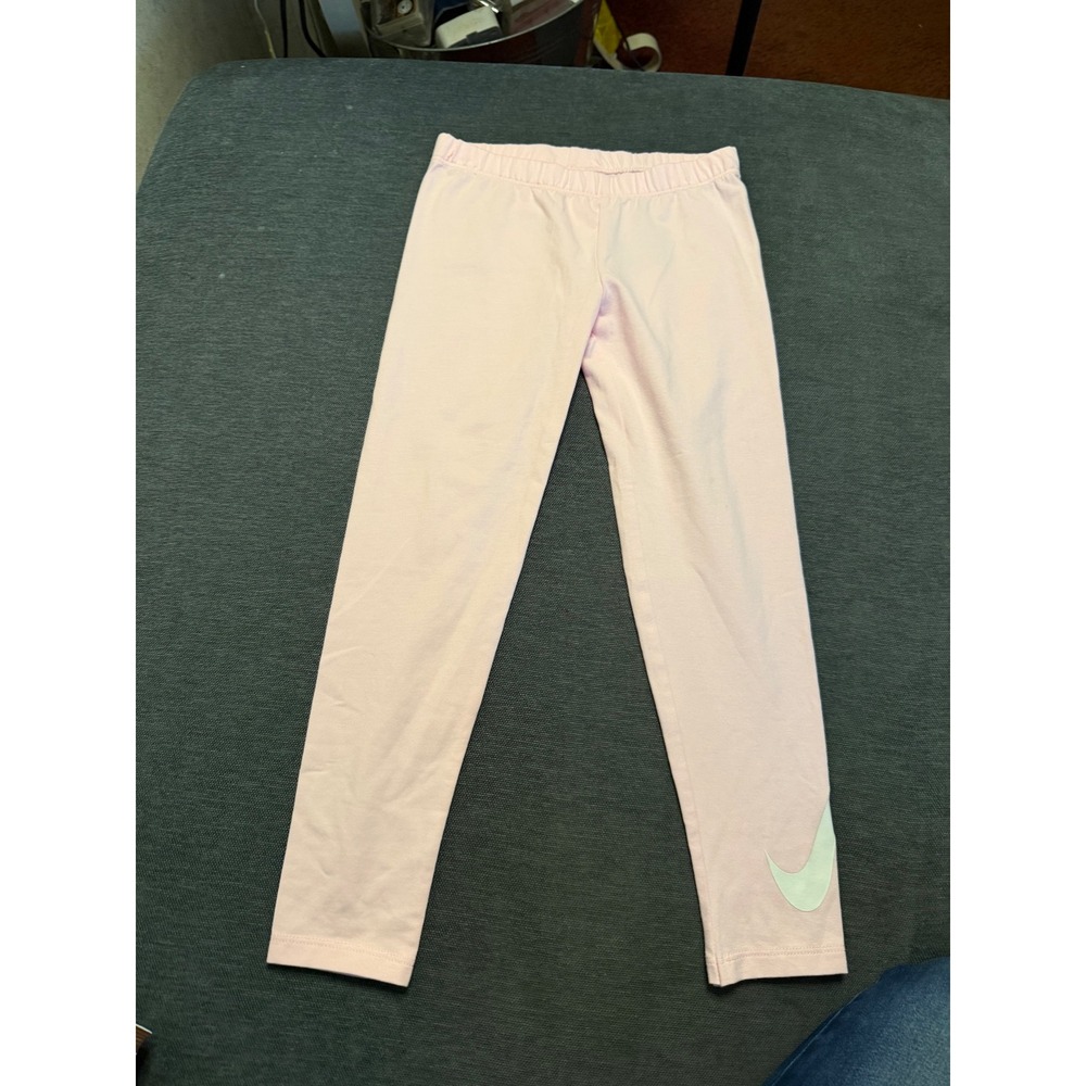 Nike Girls Sportswear Leggings Light Pink Mint Swoosh Logo Size 6X 6-7 YRS